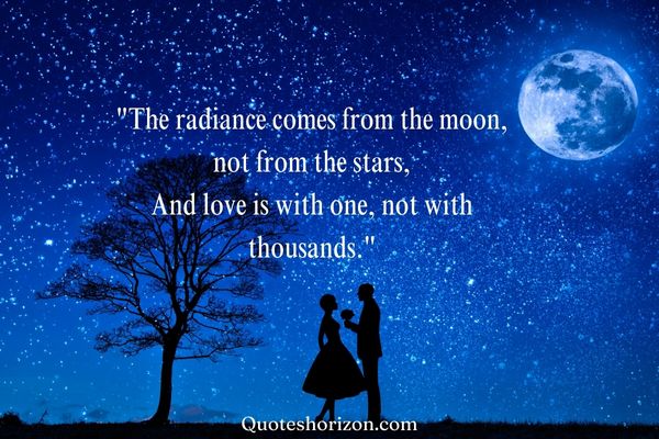 "A contemplative love poetry reflecting on the radiance of the moon and the depth of affection found in unity rather than multitude."